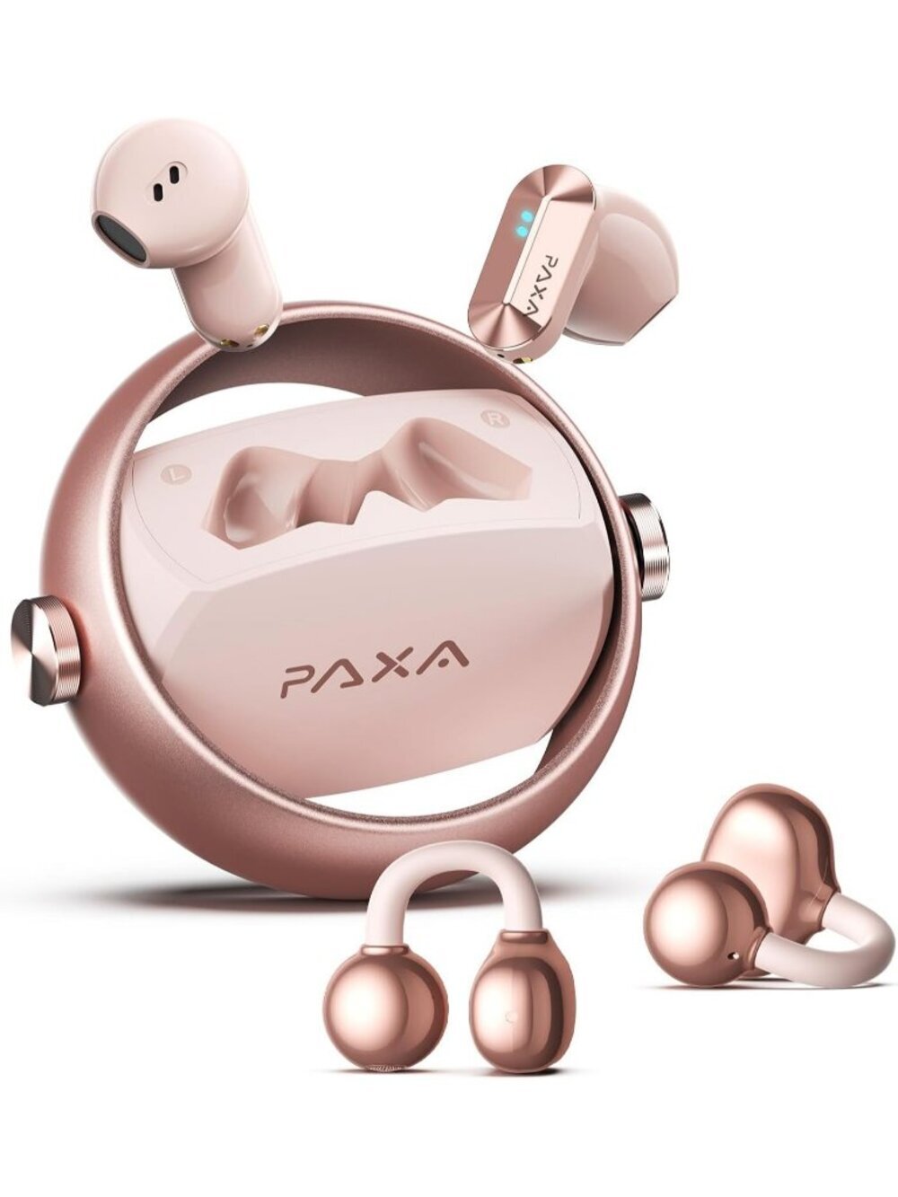 Wireless Rose Gold Clip-On Ultra-long 140H Play Touch Control Bluetooth Earbud
